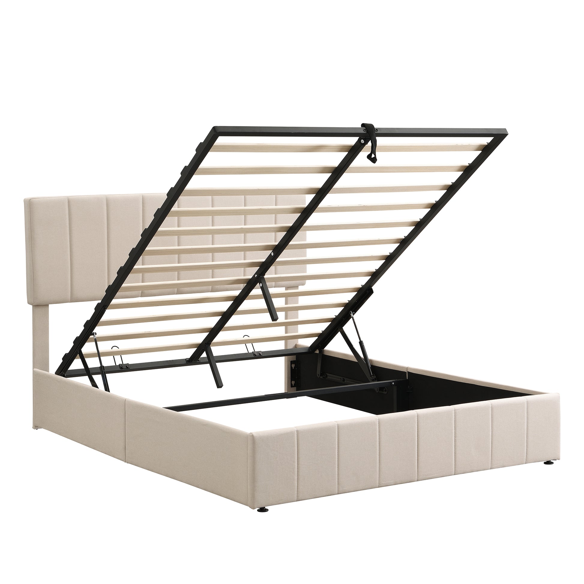 Queen Size Upholstered Platform Bed With A Hydraulic Storage System Beige Old Sku: Lp000211Aaa Beige Upholstered