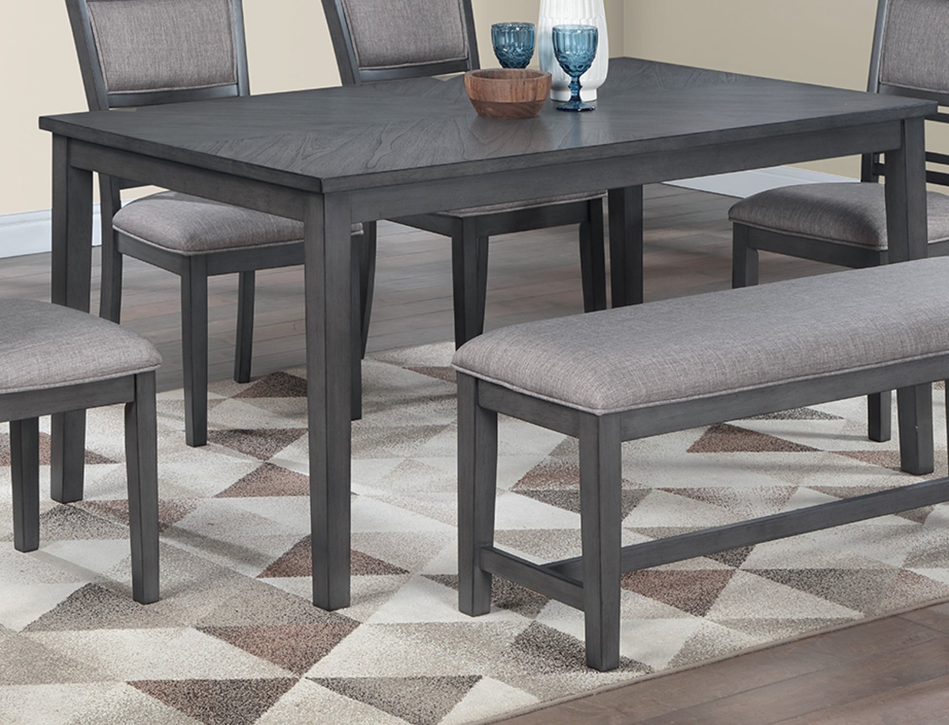 Dining Room Furniture Gray 6Pcs Set Dining Table 4X Side Chairs A Bench Rubberwood Unique Design Back Chair Gray Wood Dining Room Bench Seating Rectangular Dining Table With Chair And Bench Wood
