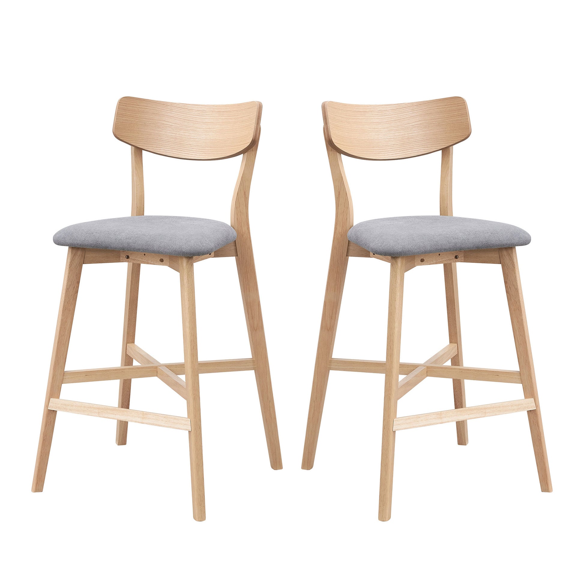 Wooden Bar Chairs Set Of 2, Modern Soft Upholstered Kitchen Island Chairs, Counter Height Stool With Backrest,Wooden Frame Chairs With Footrest For Pub,Living Room,Restaurant,Oak Oak Solid Wood
