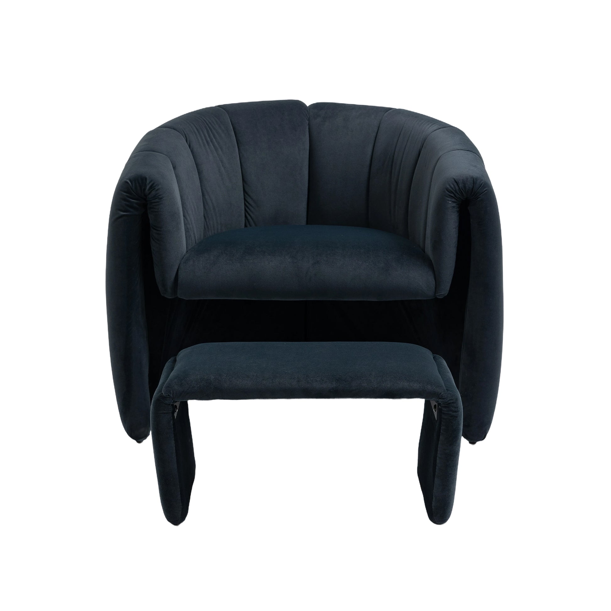 Coolmore Accent Chair With Ottoman, Mid Century Modern Barrel Chair Upholstered Club Tub Round Arms Chair For Living Room Bedroom Office Black Velvet Black Foam Velvet