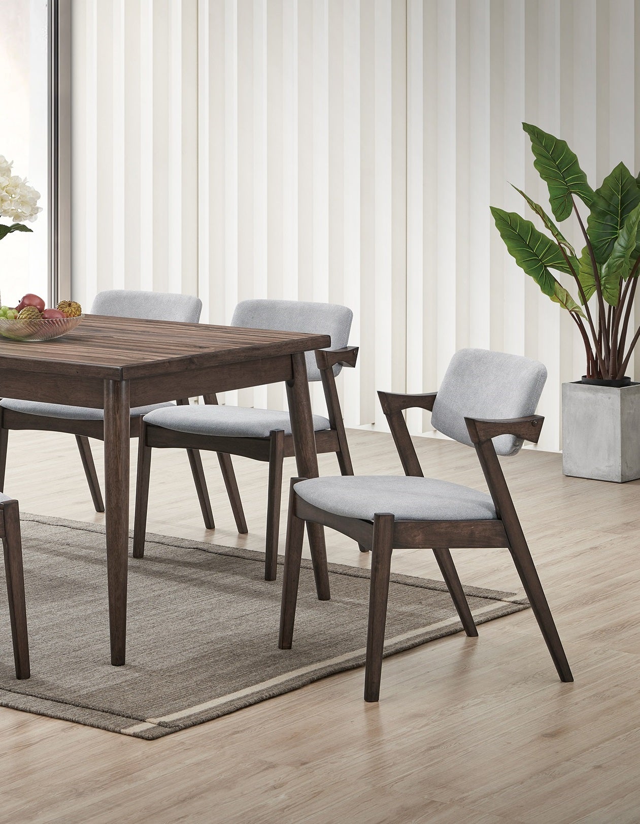 Modern 7Pc Dining Set Ash Walnut Finish Dining Table 6X Side Chairs Foam Cushion Fabric Upholstery Unique Back Design Wood Dining Room Rubberwood Rectangular Dining Table With Chair Upholstered Chair Wood Walnut Solid Back Seats 6