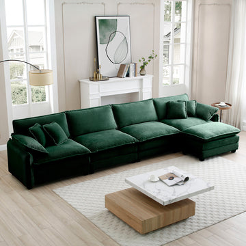 Corduroy Sofa Modern Upholstered 4 Seater With With 1 Footstool Corduroy Fabric Sofaoffice Living Room Apartment Comfort Sofa, Easy To Assemble With 2 Arm Pillows And 4 Throw Pillows Green Corduroy 4 Seat
