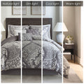 7 Piece Cotton Printed Comforter Set Grey Cal King California King Grey Polyester