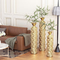Metal Decorative Vase High Distress Metal Center Vase With 3D Triangle Pattern, Set Of 3 Vases For Home Decoration 33.5