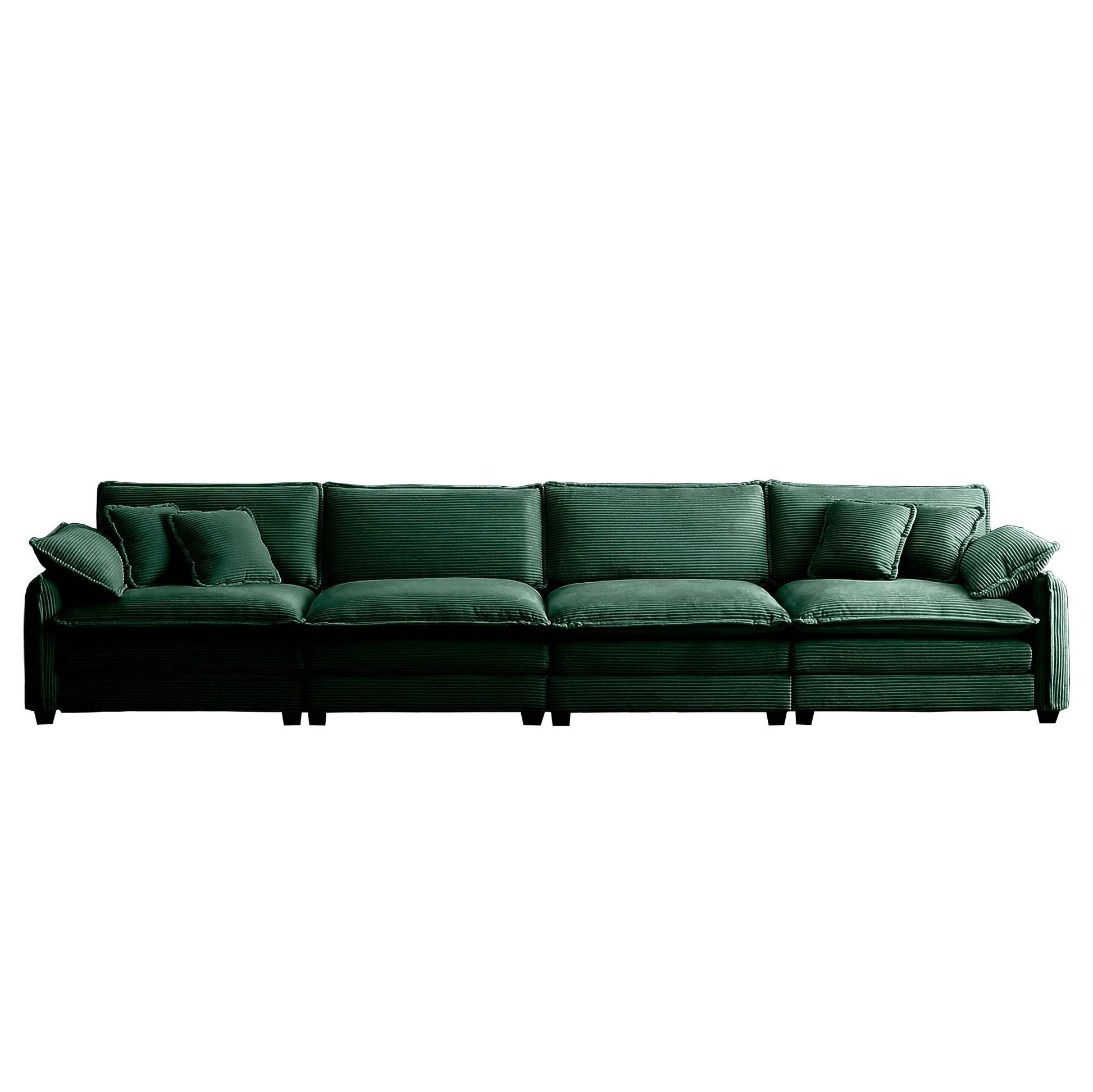 Corduroy Sofamodern Upholstered 4 Seater Corduroy Fabric Sofaoffice Living Room Apartment Comfortable Sofa, Easy To Assemble With 2 Arm Pillows And 4 Throw Pillows Green Corduroy 4 Seat