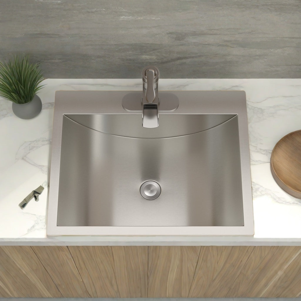 21"X17" Brushed Nickel Stainless Steel Drop In Bathroom Sink With Pop Up Drain Brushed Nickel Stainless Steel