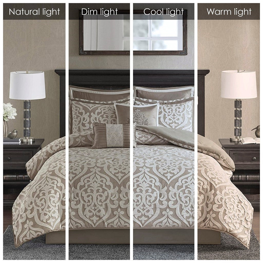 8 Piece Jacquard Comforter Set Tan Ivory King King Tan Ivory Polyester