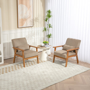 Leisure Chair With Solid Wood Armrest And Feet, Leisure Chair, Wood Frame, Velvet, Solid Rubber Wood Legs, Mid Century Modern Accent Chair, For Living Room Bedroom Studio Chair,Two Packs Camel Corduroy