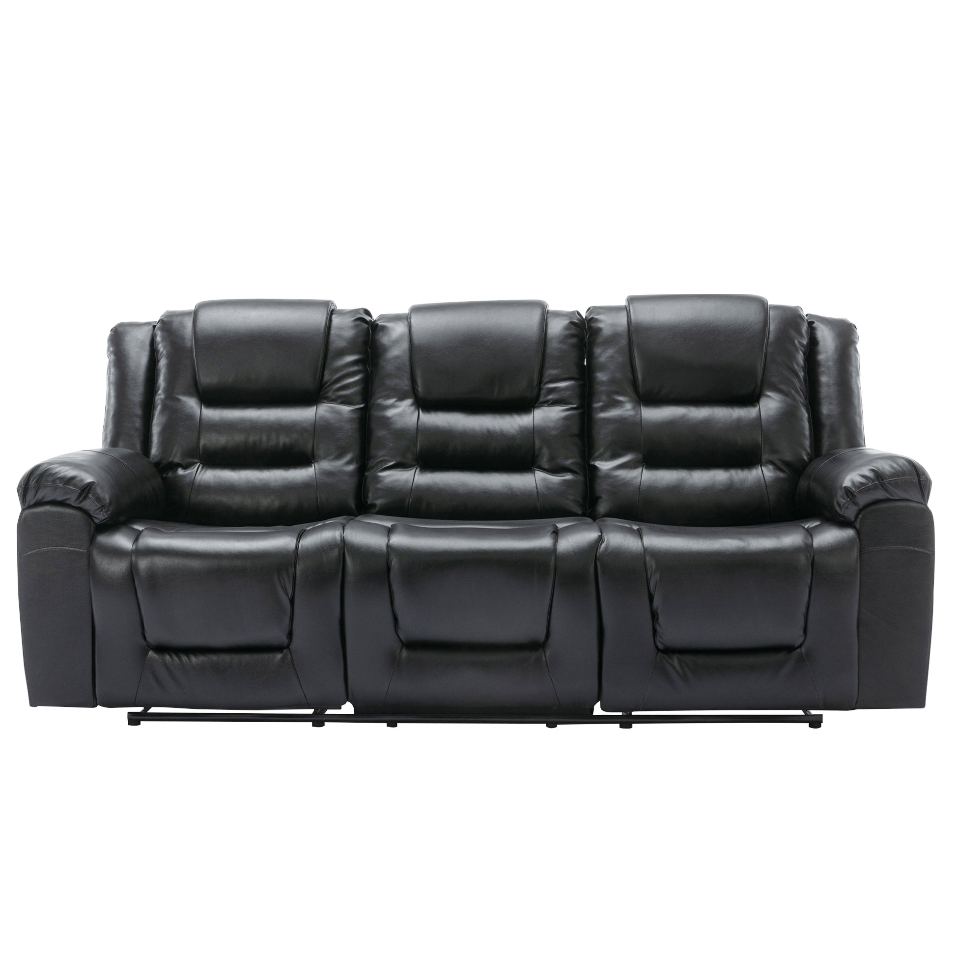 3 Seater Home Theater Recliner Manual Recliner Chair With Two Built In Cup Holders For Living Room,Bedroom, Black Old Sku:Pp302955Aab Black Foam Pu