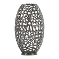 19 Inch Decorative Round Barrel Vase, Cutout Motif, Smoke Black Aluminum Black Aluminum