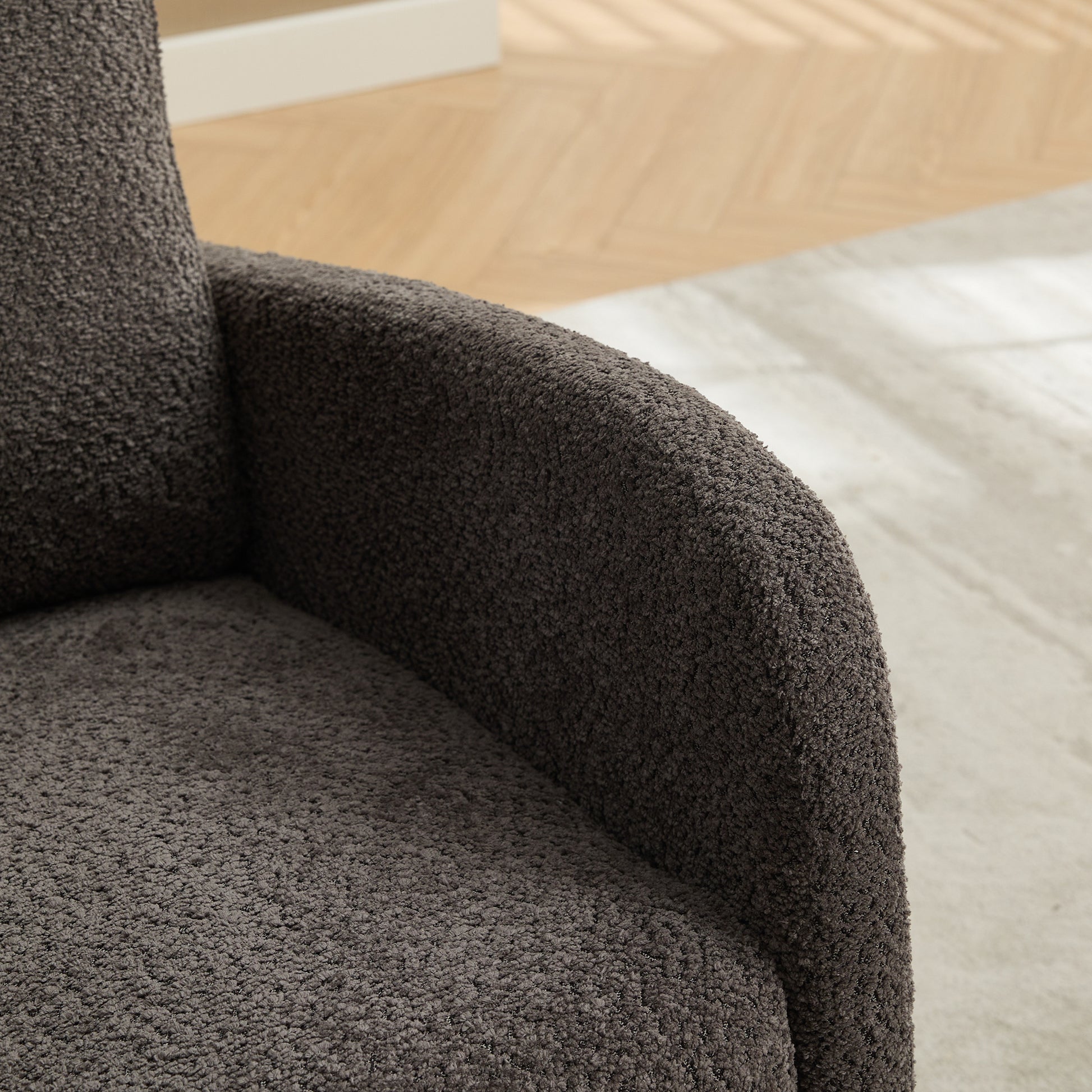 25.4"W Rocking Chair For Nursery, High Back Glider Chair With Retractable Footrest, Side Pocket, Rocking Accent Armchair With Rubber Wood Legs For Living Room Bedroom.Charcoal Charcoal Boucle