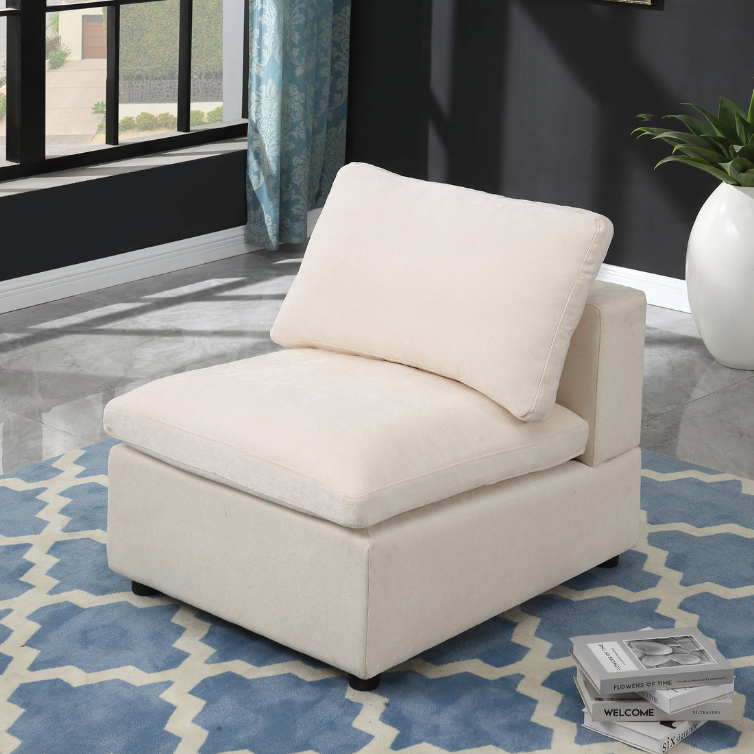Modern Upholstered Middle Module For Modular Sectional,Sectional Sofa Couch Accent Armless Chair, Chenille Beige Beige Fabric 1 Seat