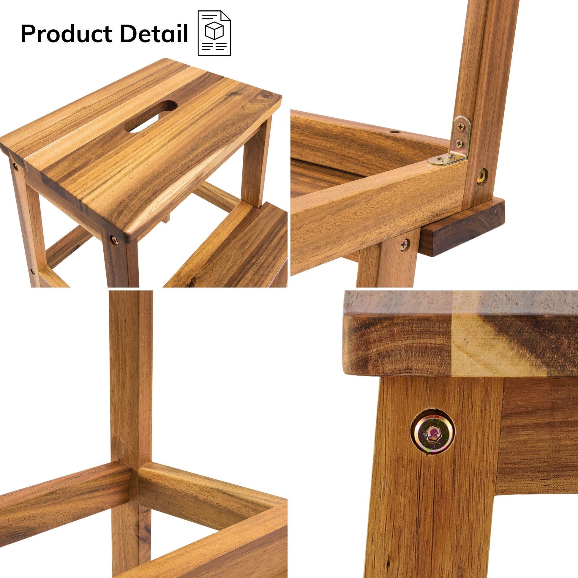 Acacia Wood Two Steps Stool Small Size Rectangle Acacia Wood Light Brown Primary Living Space American Design Acacia Wood