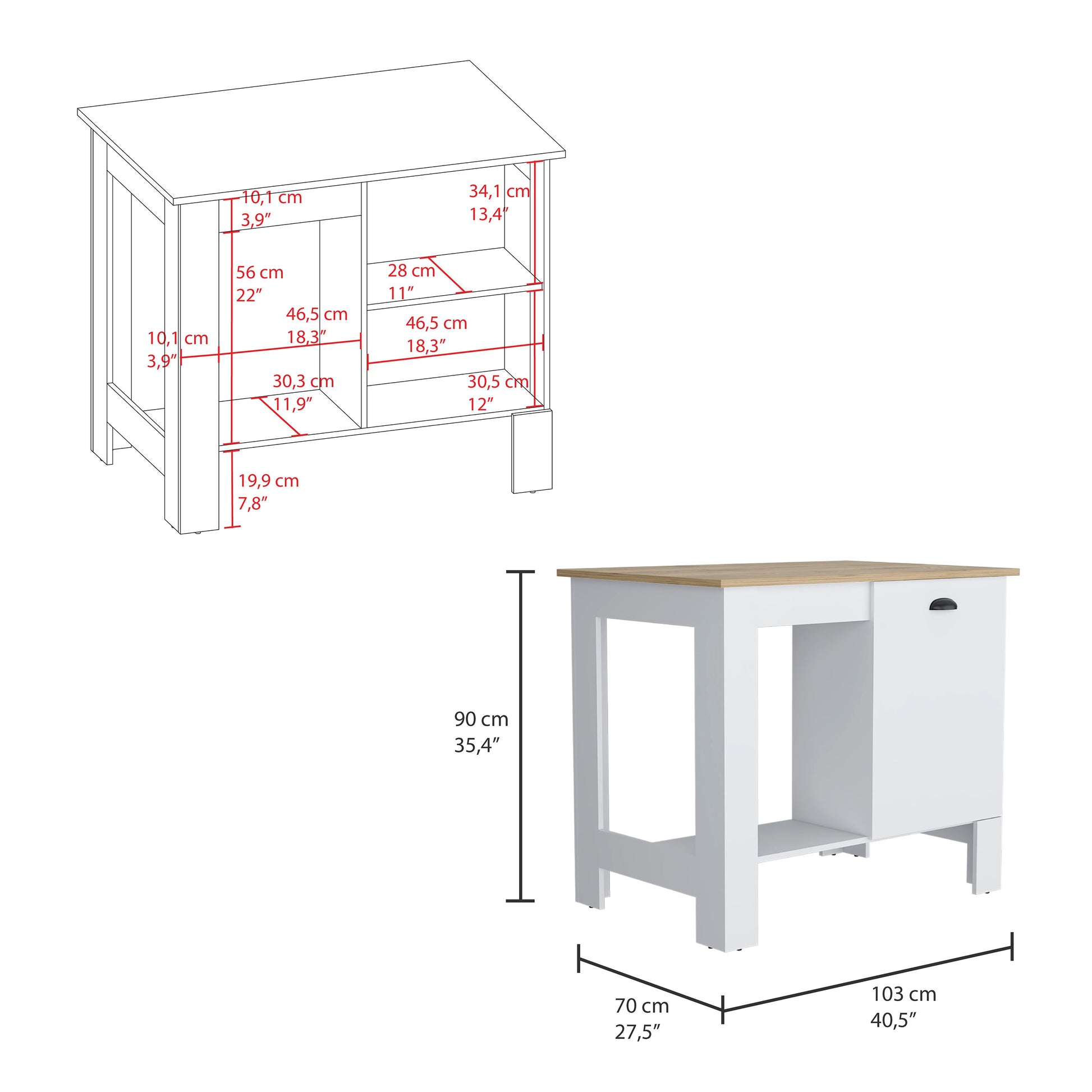 Atenea Kitchen Island, Single Door Cabinet, Shelf White Macadamia White Dining Room Modern Rectangular Stationary Kitchen Islands Particle Board Medium 40 55In