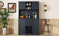 Coffee Bar Cabinet Kitchen Cabinet With Storage, Farmhouse Wine Cabinet With Drawers Shelves And Cabinets, Buffet Cabinet Wine & Glass Racks For Dining Room, Kitchen, Dark Blue Antique Blue Particle