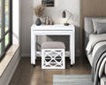 Desks And Stool Set 3Pc White Finish Rolling Desk With Casters, 2 Charging Ports Home Office Furniture White Computer Desk Primary Living Space Contemporary Desk Rectangular Wood