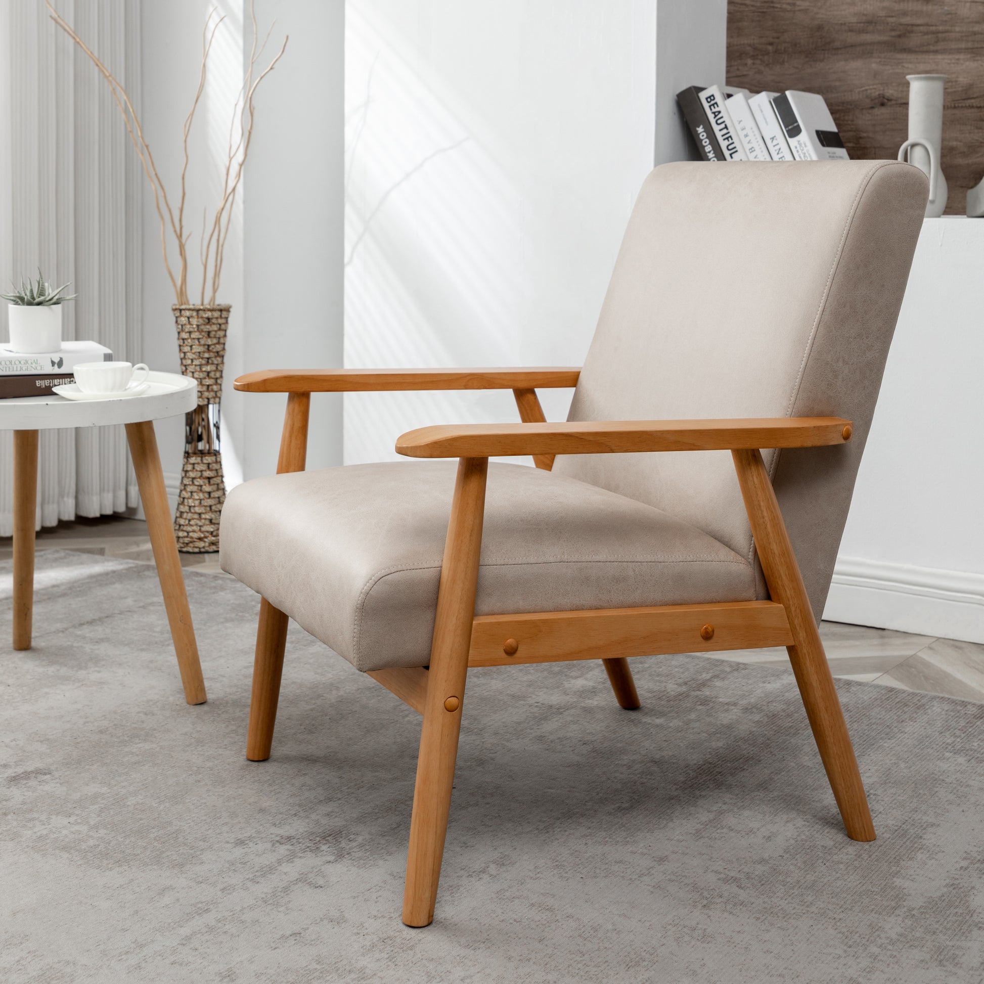 25.38'' Wide Classic Mid Century Modern Arm Chair, Light Camel Light Camel Microfiber