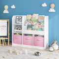 Kids Bookcase And Bookshelf, Multifunctional Bookcase With 3 Collapsible Fabric Drawers, Bookcase Display Stand, Toy Storage Organizer For Bedroom, Playroom, Hallway White Pink White Pink Fabric,Mdf