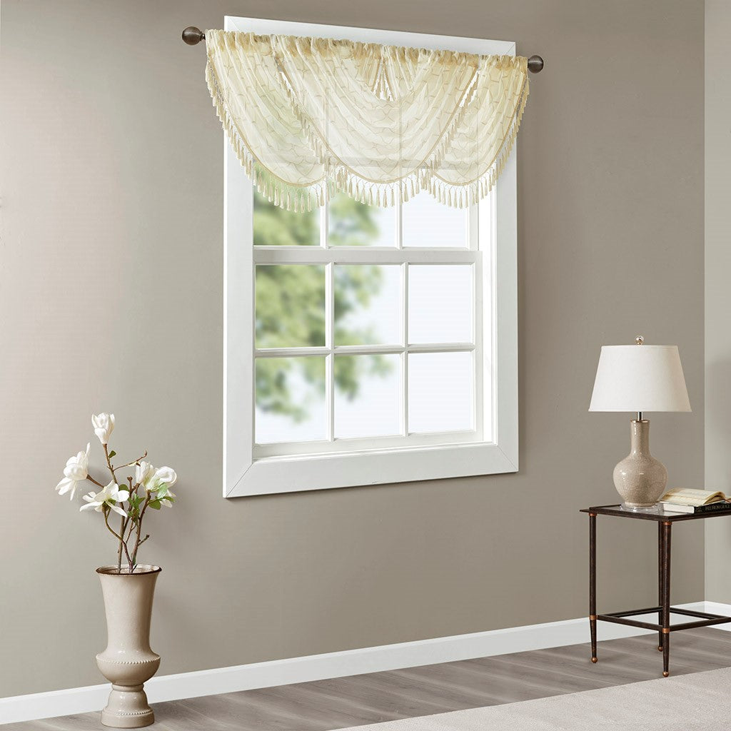 Diamond Sheer Embroidered Waterfall Valance Ivory 38X46" Ivory Polyester