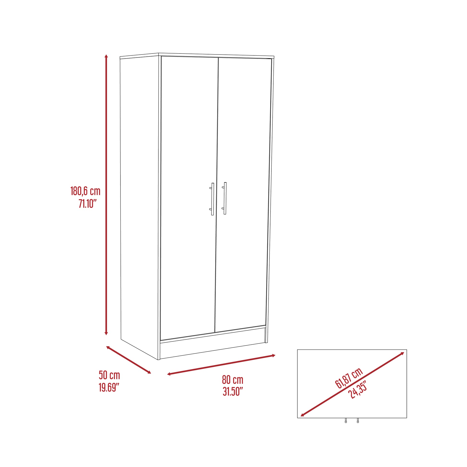 Ambery 180 Armoire, Two Shelves, Double Door, Metal Rod, One Drawer White White Bedroom Modern Particle Board Particle Board