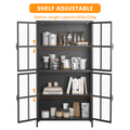 Premium Black Metal Storage Cabinet With Tempered Glass Doors, Adjustable Shelves, Anti Tipping Device, Magnetic Silent Closure, And Adjustable Feet For Home And Office Use Accent Chests 3 4 Spaces