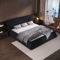 King Size Upholstered Platform Bed With Special Shaped Velvet Headboard, Metal & Solid Wood Frame,Black Box Spring Not Required King Black Pine Velvet Velvet