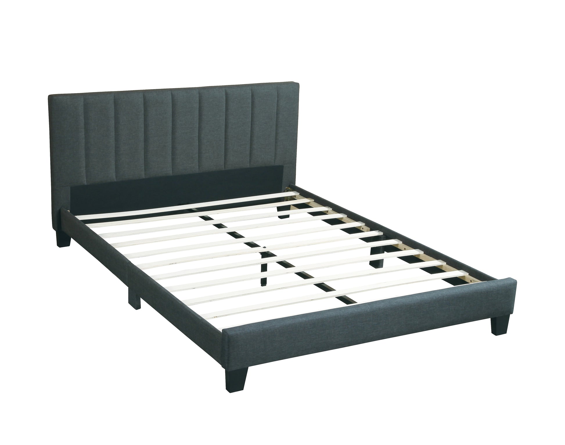 Gorgeous 1Pc Queen Size Bed Charcoal Polyfiber Platform Bedframe Slats Bedroom Furniture Box Spring Not Required Queen Charcoal Wood Bedroom Modern,Transitional Rubberwood Bed Frame Foam