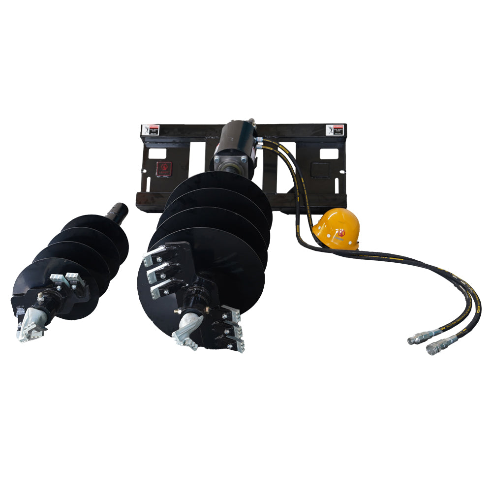 Skid Steer Attachments Post Hole Auger Drive Attachment, 12" And 18" Diameter Auger, 46" Drilling Depth, Standard Flow Black Steel