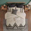3 Piece Cotton And Flax Linen Blend Comforter Set Natural Full Queen Queen White Black Cotton