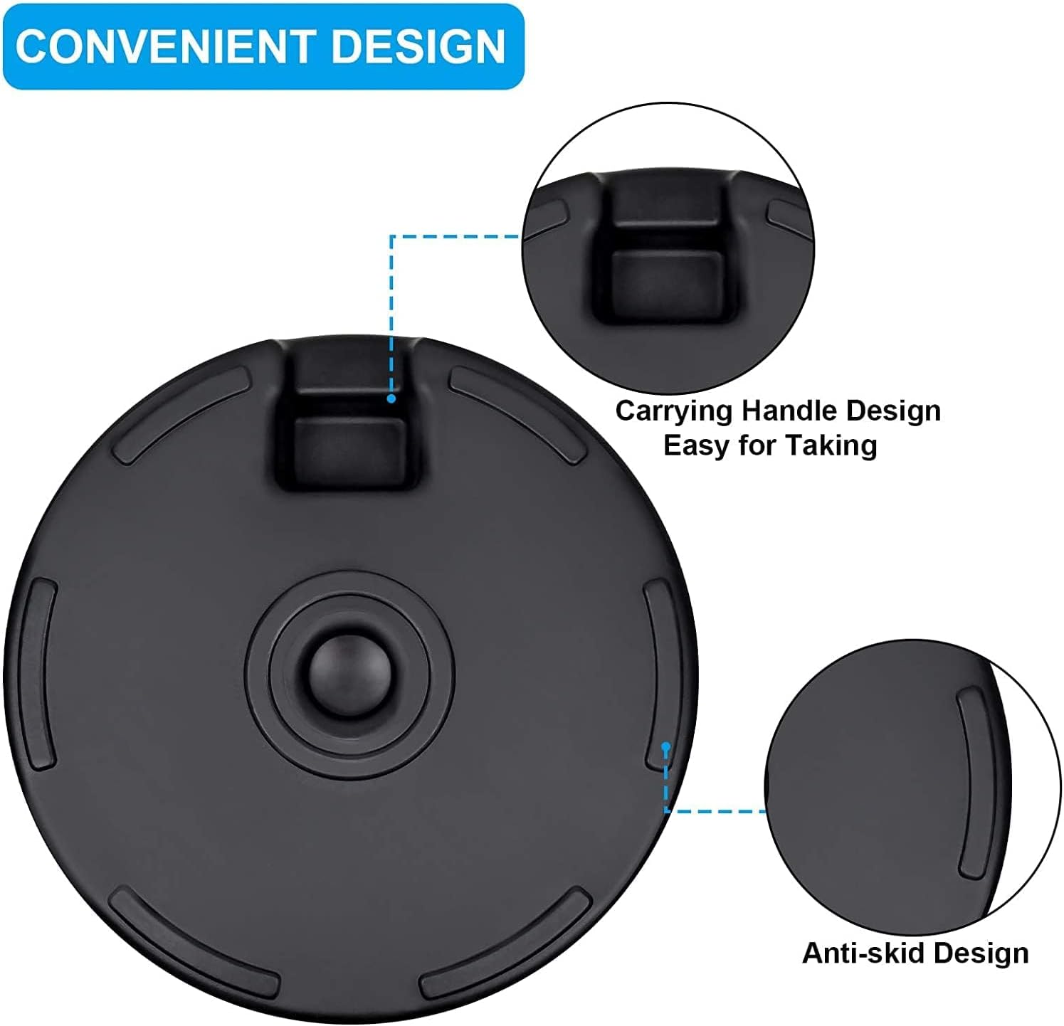 20" Heavy Duty Patio Base Stand With Steel Umbrella Holder, Water Or Sand Fillable For Outdoor, Lawn, Garden, 50Lbs Weight Capacity, 2 Pack, Black Round 2Pack Black Polypropylene