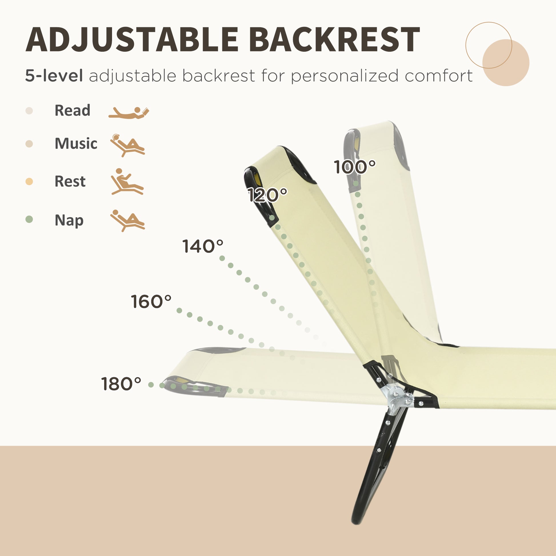 Outsunny 2 Piece Folding Chaise Lounge Pool Chairs, Outdoor Sun Tanning Chairs With 5 Level Reclining Back, Steel Frame For Beach, Yard, Patio, Beige Beige Steel