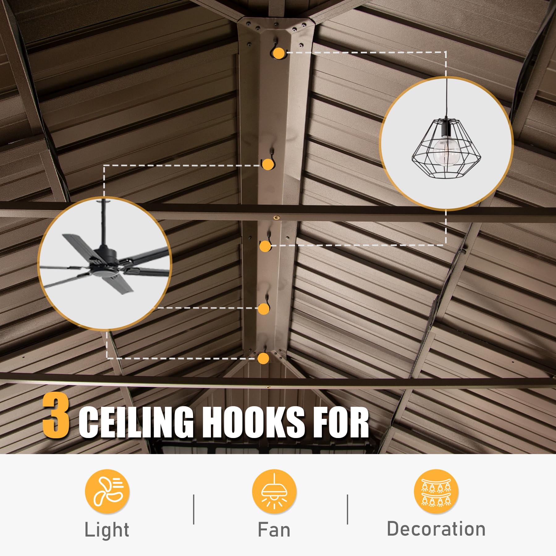 Outdoor Living 14X20Ft Hardtop Gazebo, Permanent Metal Gazebo With Galvanized Steel Double Roof And Aluminum Frame, Curtain And Netting, Large Pavilion Gazebo, Wood Looking Yellow Brown Aluminium