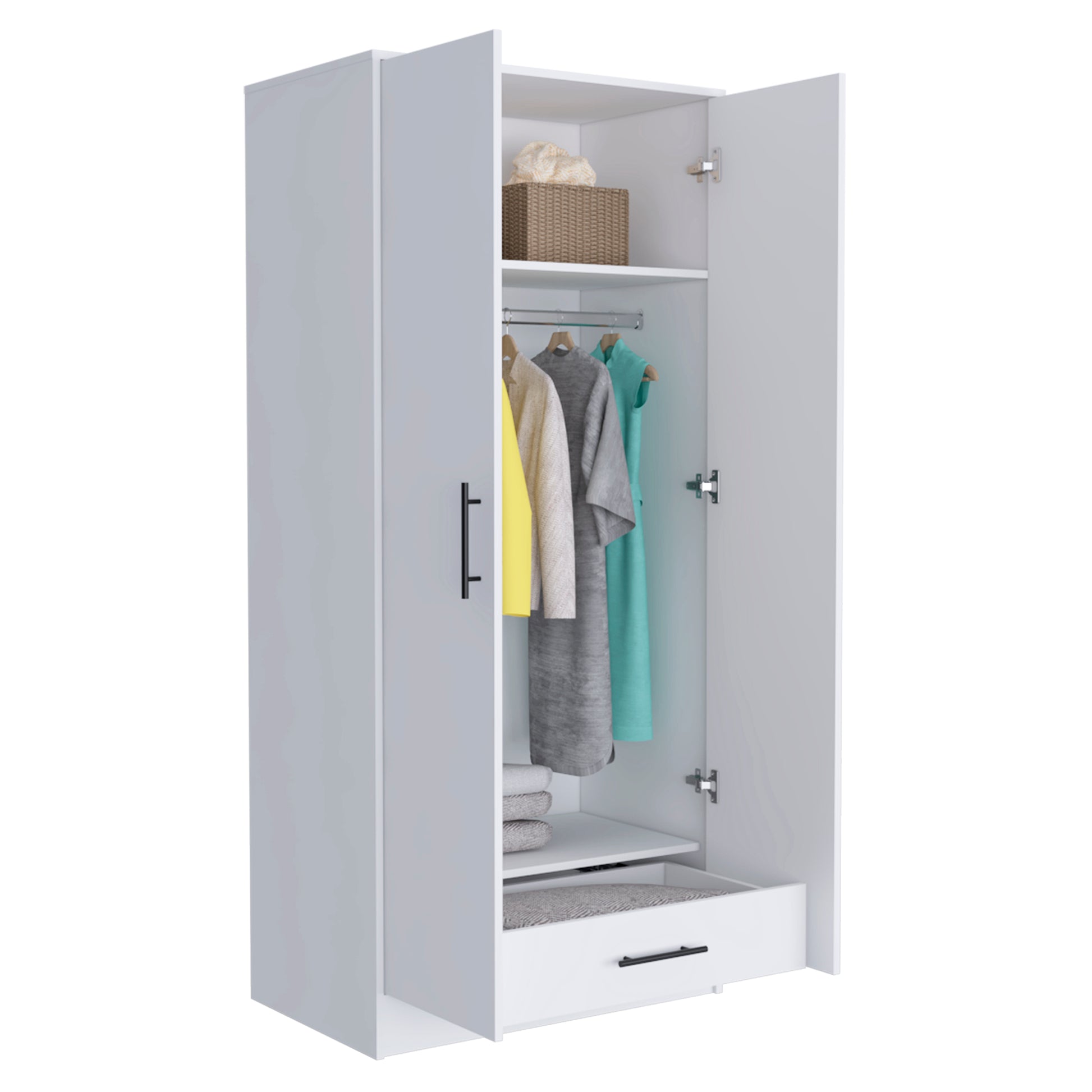 Ambery 180 Armoire, Two Shelves, Double Door, Metal Rod, One Drawer White White Bedroom Modern Particle Board Particle Board
