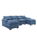 United We Win Modern Large Chenille Fabric U Shape Sectional Sofa Navy Chenille