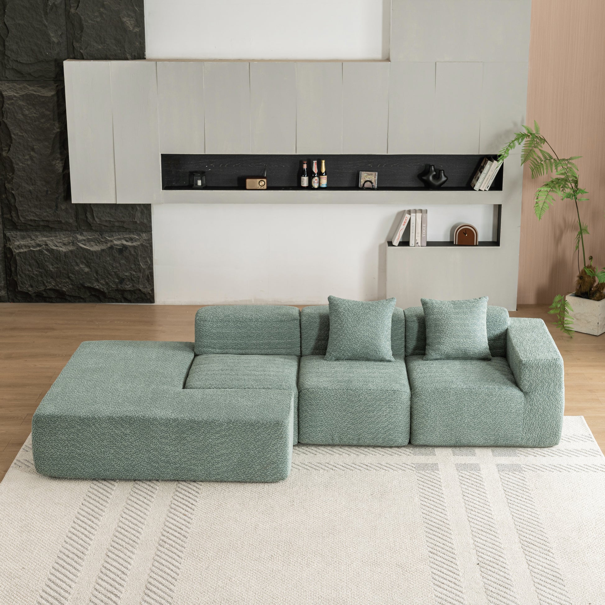 116.5" Sectional Sofa Full Compressed Sofa Couch Free Combined Sofa For Living Room, Green Green Foam Polyester 4 Seat