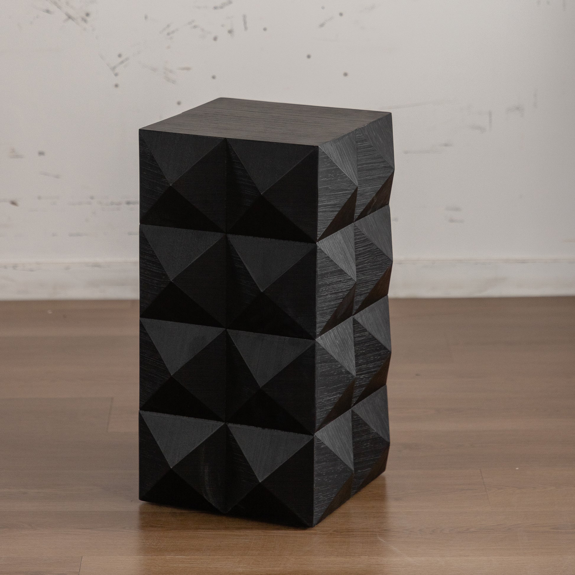 23.62"Height Three Dimensional Embossed Pattern Design Retro Side Table Retro Furniture Black Black Fir Mdf