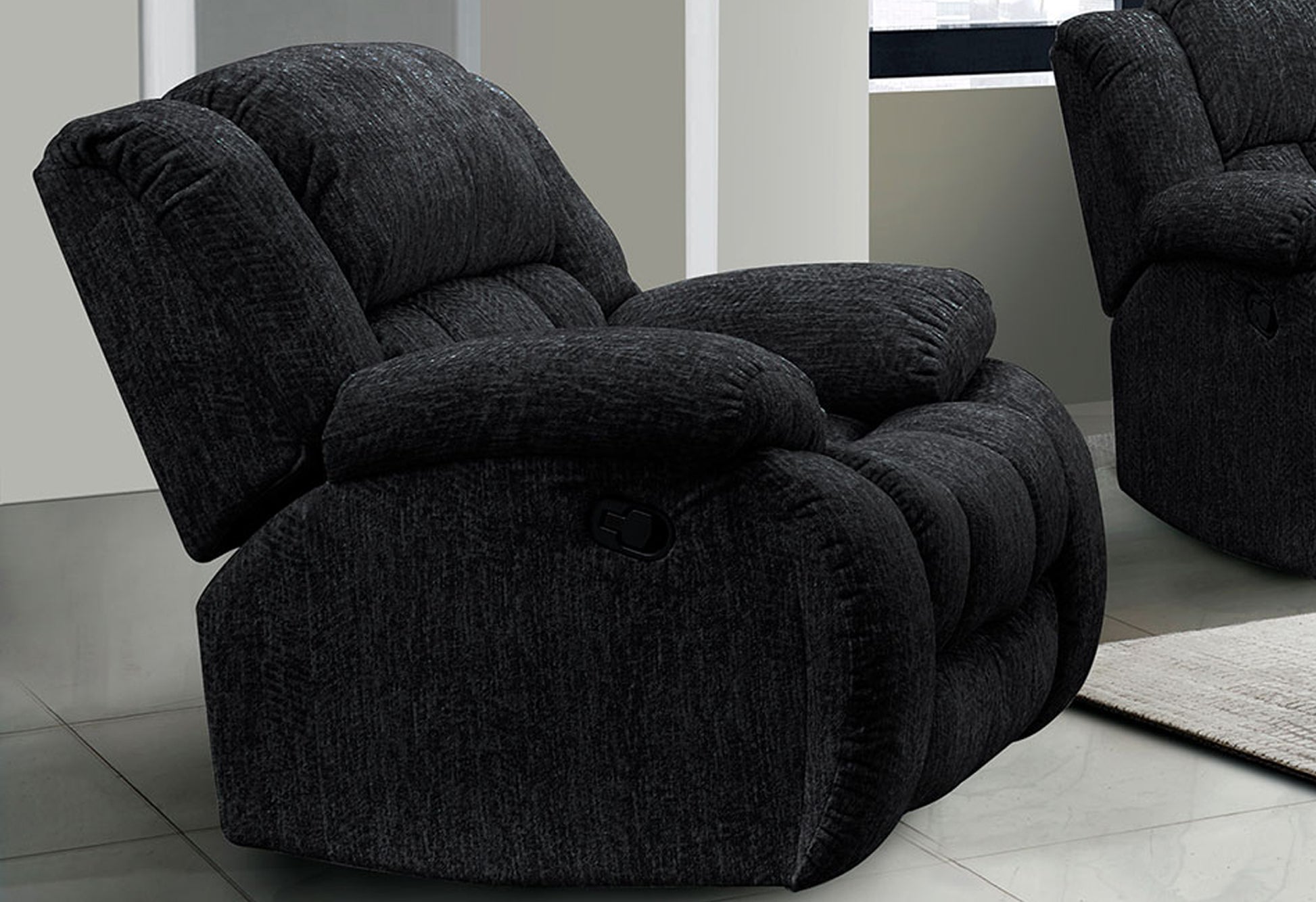 Stonic Ebony Glider Recliner Black Fabric