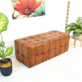 Benjiro Tan Leather Bench Brown,Rustic Brown Genuine Leather Brown Mid Century Modern Foam Genuine Leather,Solid Wood