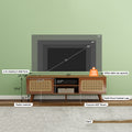 Mid Century Modern Rattan Tv Stand For 55 60 65 Inch Tventertainment Cabinet, Media Console For Living Room Bedroom Media Room, Solid Wood Feet & Rattan Cabinet Doors Walnut, 59