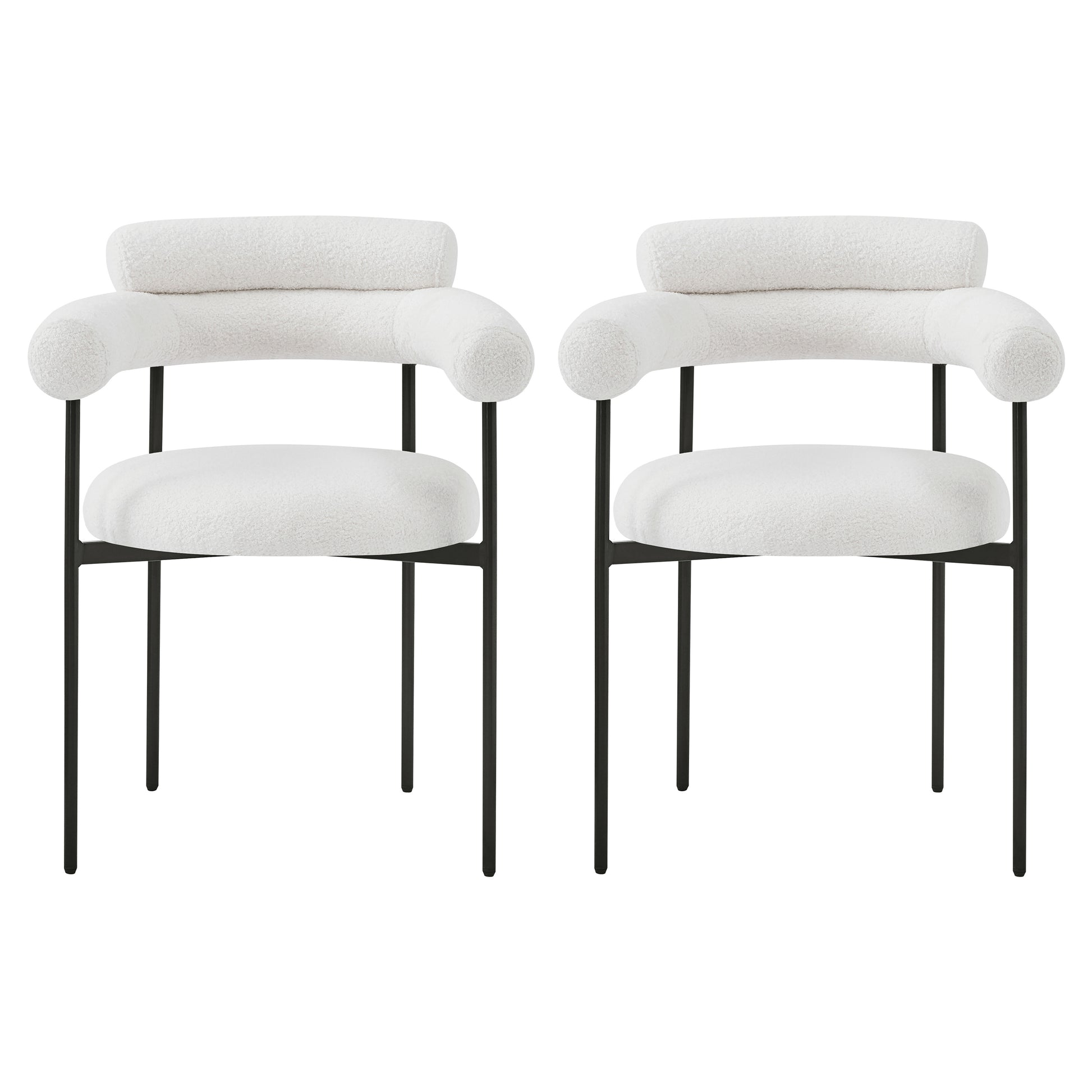 Upholstered Armchair Dining Chairs With Metal Legs Set Of 2 ,White White Fabric Metal