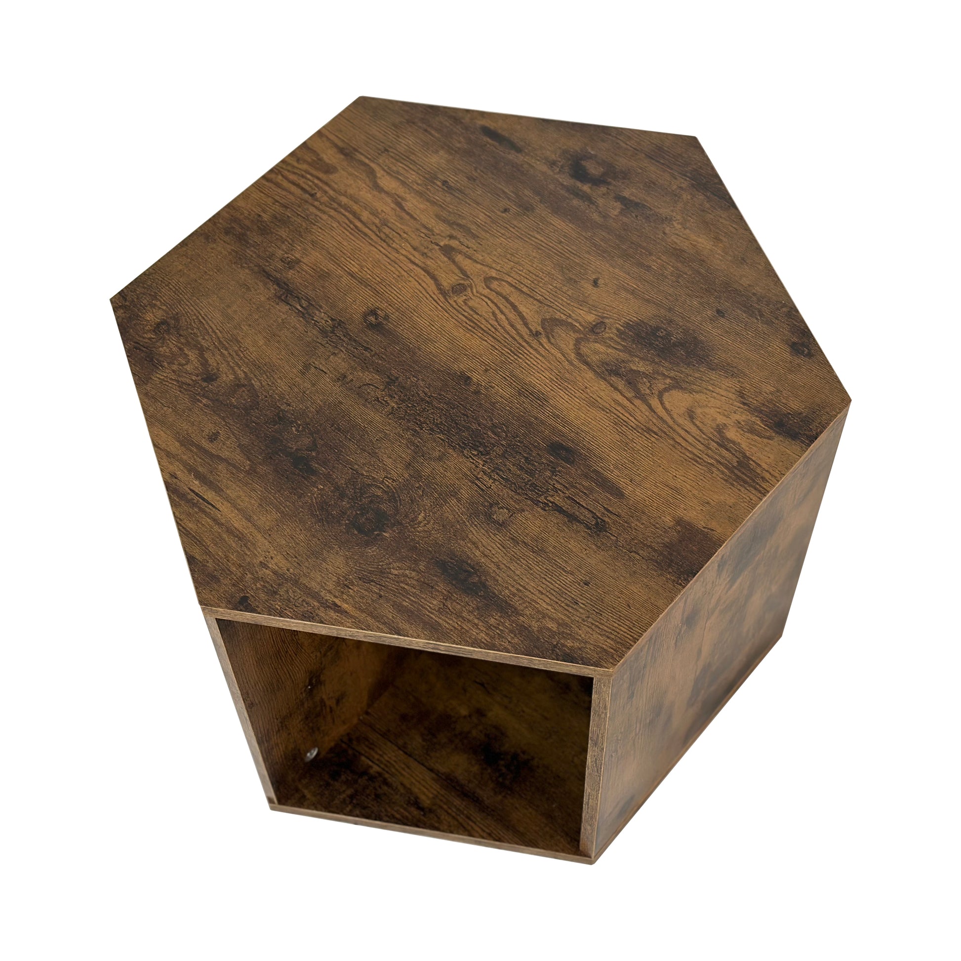 23.62'' Hexagonal Coffee Table Side Table Nightstand Antique Wood Antique Brown Mdf