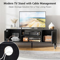 Tv Stand For 55 60 Inch Tv, Entertainment Center With Storage Cabinet, Media Console Table 2 Cabinet, Soft Hinge, Handle Door, Wooden Living Room, Office Furniture, Black Black 50 59 Inches Wood