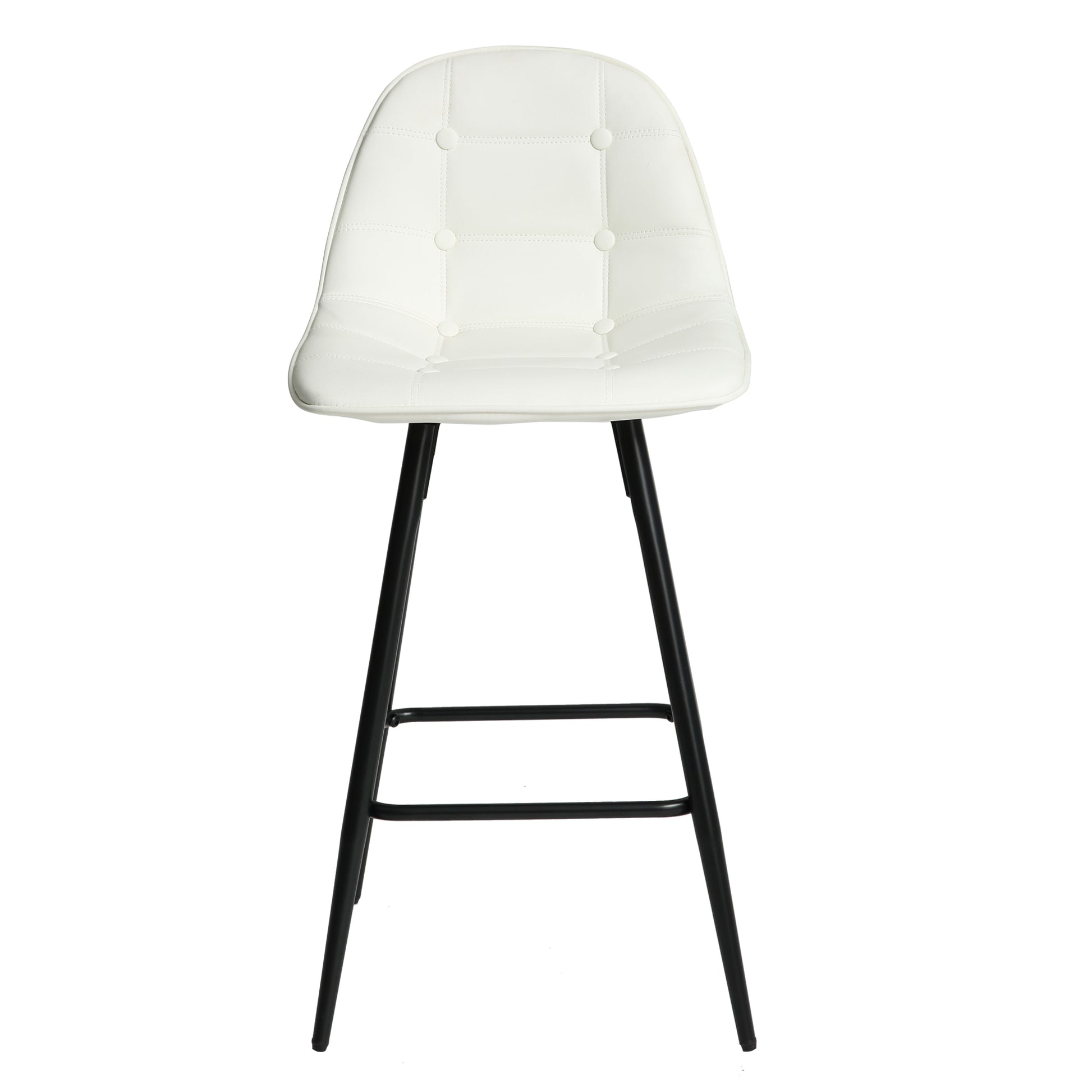 Counter Stools,Set Of 2 Bar Stools With Back And Footrest, Modern Metal Counter Height Barstools For Kitchen Home Bar,25.5" Armless Barstool Chairs White Leather