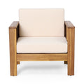 Outdoor Acacia Wood Club Chairs With Cushions, Teak Beige, 27.75