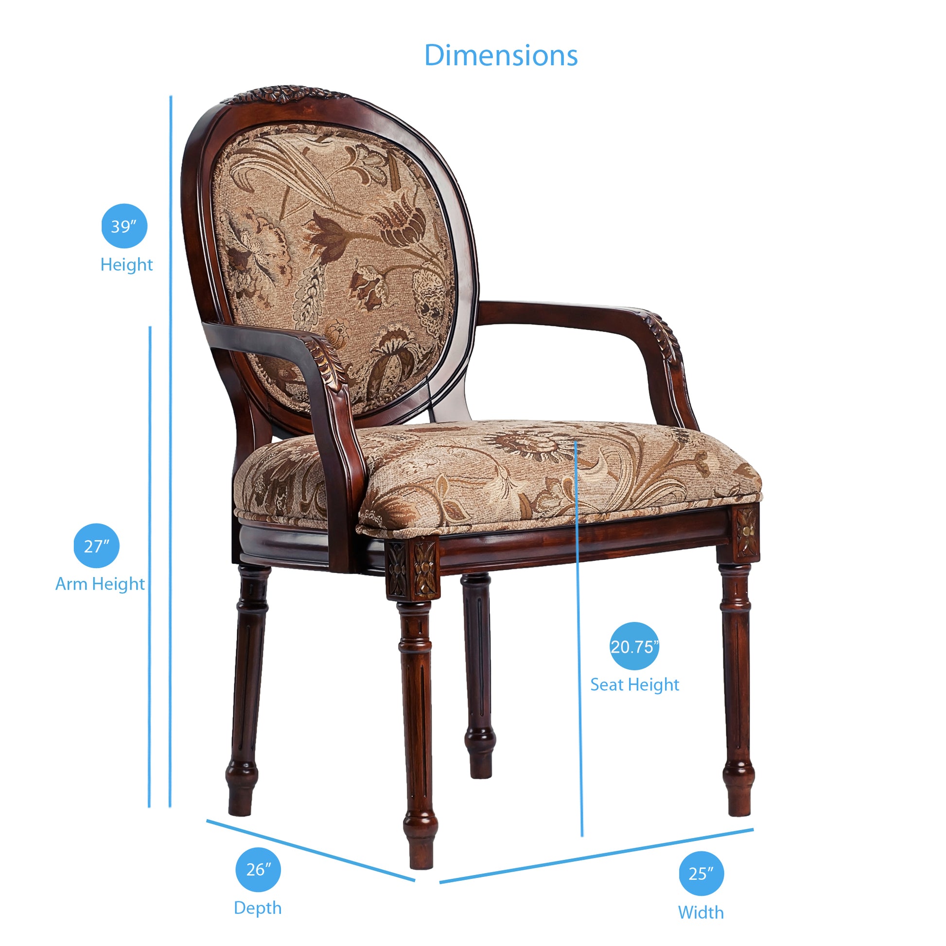 Bernice Oval Back Chair Brown Beige Gray Foam Wood Fabric