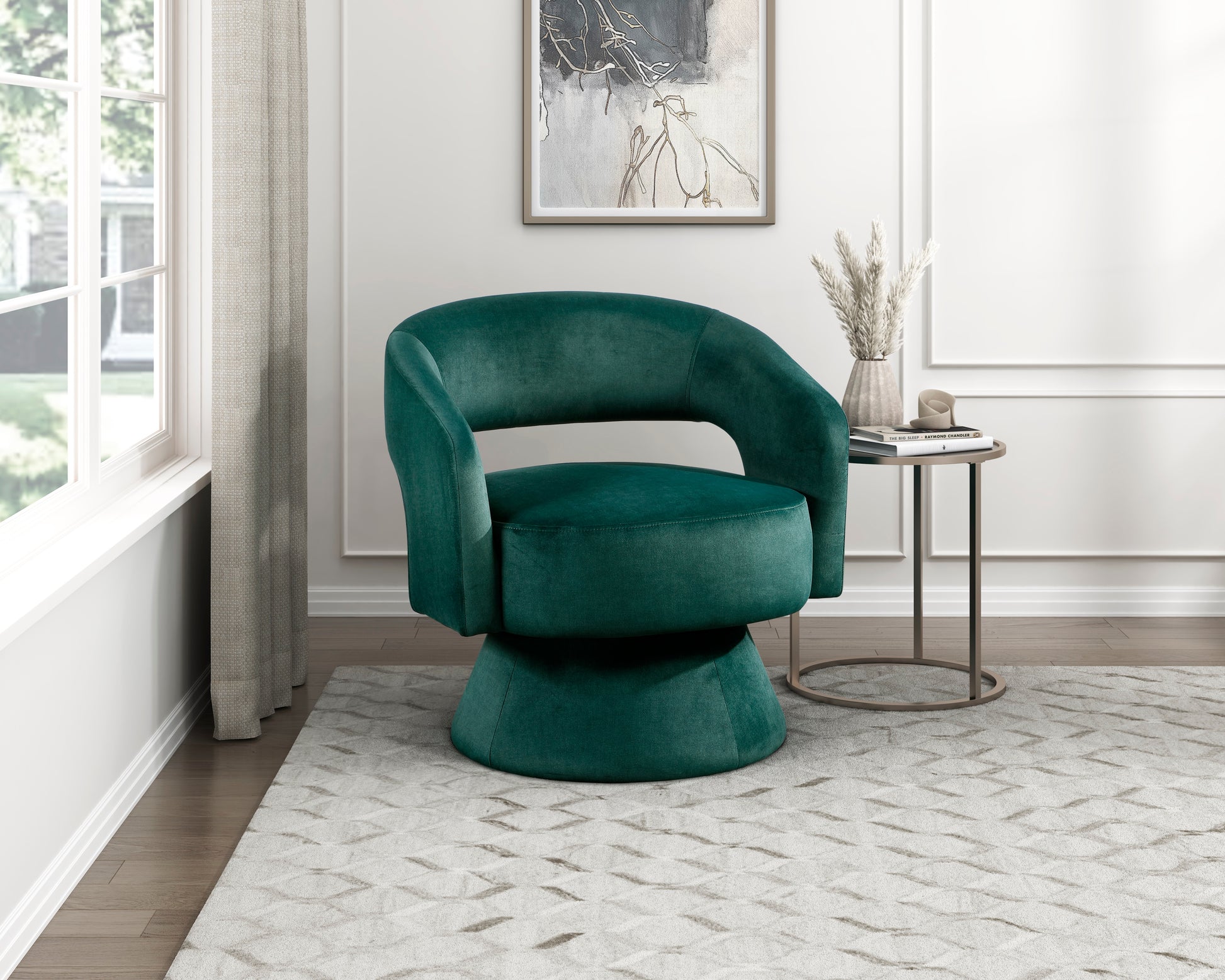 Modern Luxury Swivel Accent Chair 1Pc Green Velvet Upholstery Solid Wood Stylish Home Furniture Green Primary Living Space Luxury,Modern Plywood,Solid Wood