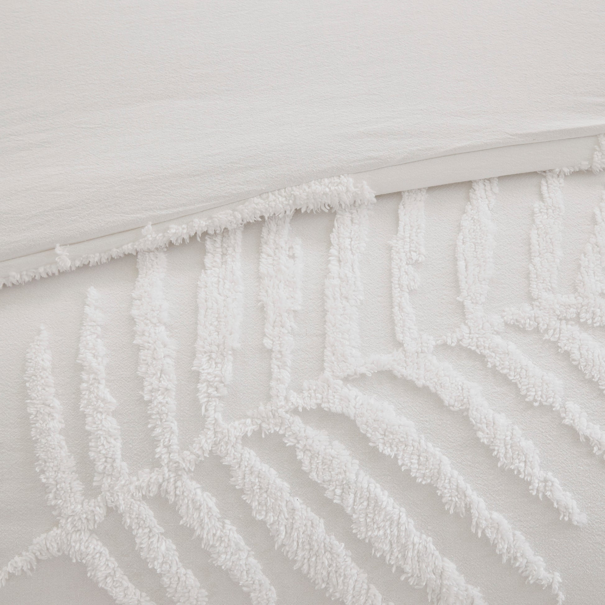3 Piece Tufted Cotton Chenille Palm Comforter Set Off White King Cal King King Off White Cotton