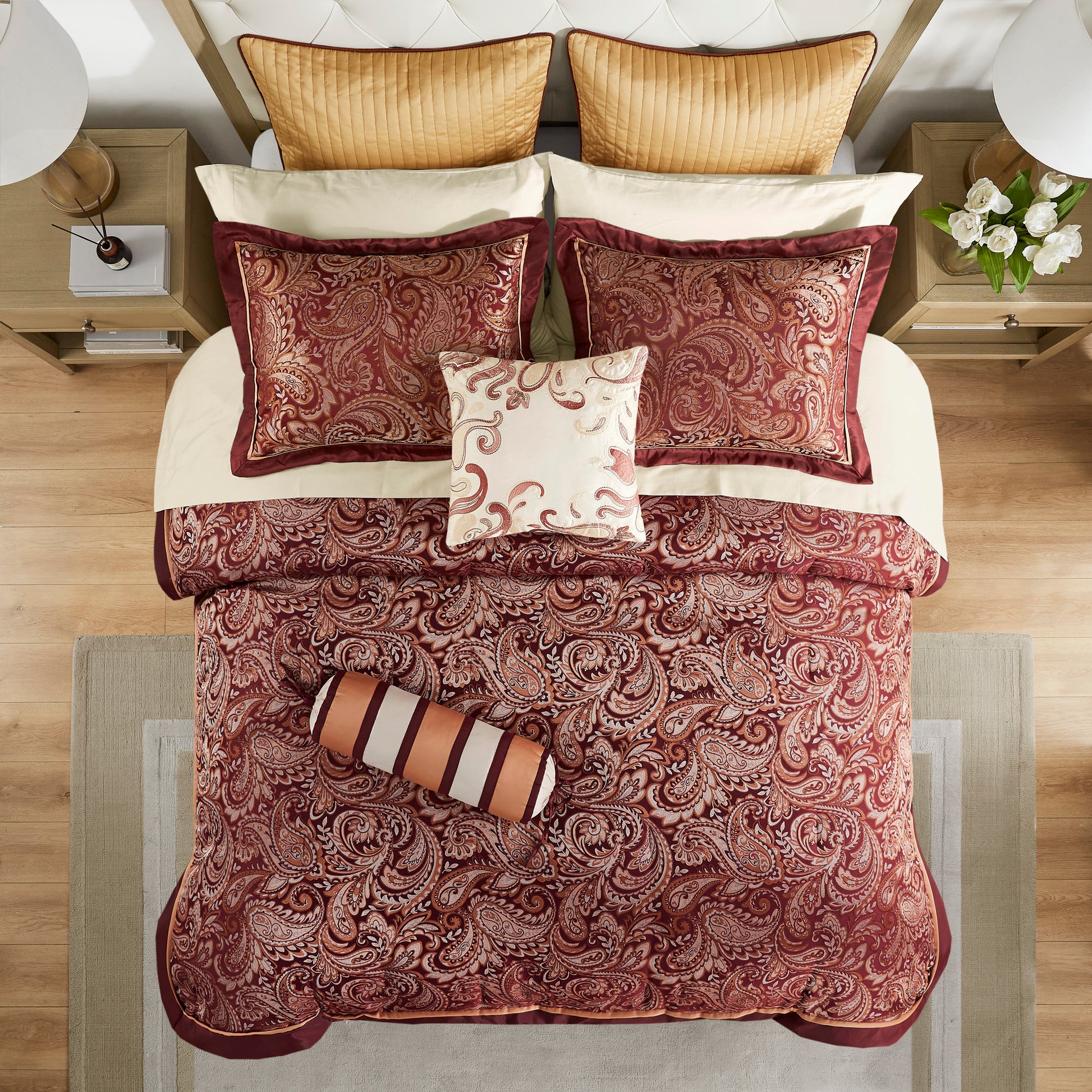 12 Piece Comforter Set With Cotton Bed Sheets Red King King Red Cotton