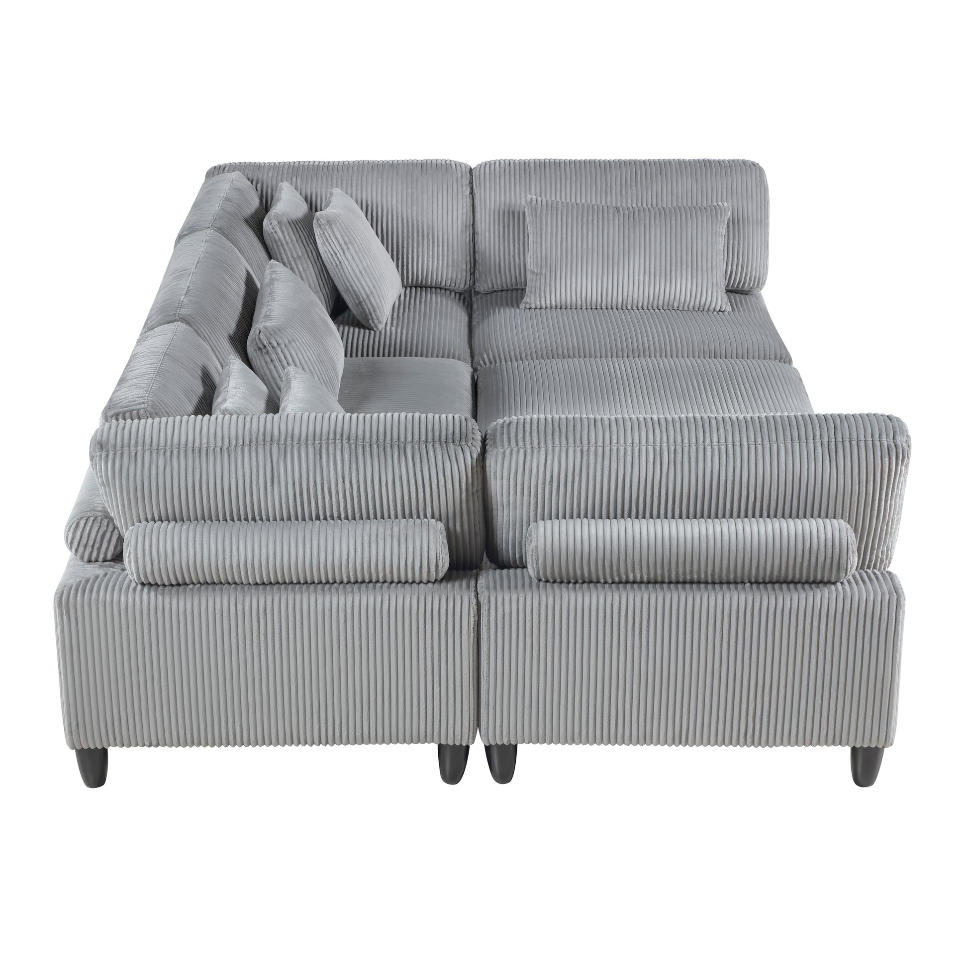 6Pc Modular Sectional Set Gray Corduroy Upholstery 3X Armless Chairs 2X Corner Seats 1X Ottoman Pillows Living Room Furniture Gray Corduroy Wood Primary Living Space Contemporary,Modern Modular