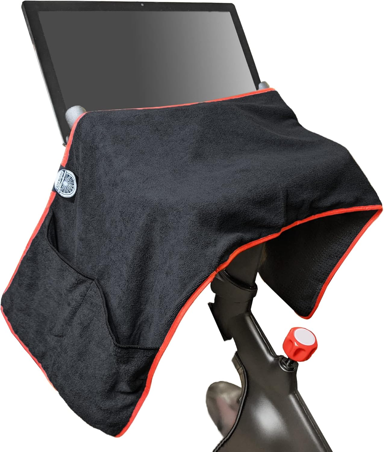 Sweat Protection Towel, Handlebar Sweat Towel For Peloton, Echelon Bike, Bike Trainer Stand, Indoor Cycling Workout Towel With 4 Pocket For Water Bottle Or Phone Holder Black Polyester
